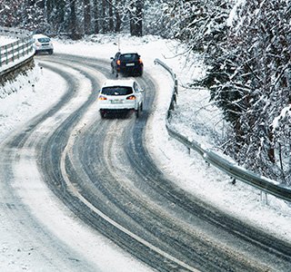 Icy road with cards